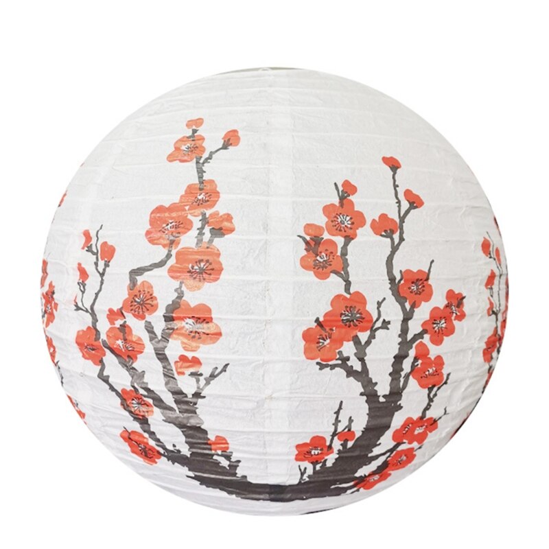 Rode Kers Bloemen Papieren Lantaarn Wit Ronde Chinese Japanse Papier Lamp Voor Hom W0YC