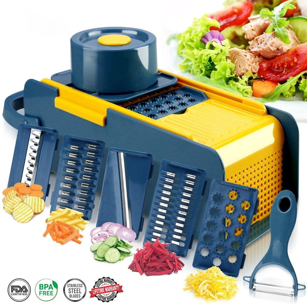 Picadora de verduras con contenedor, rebanador de alimentos, cebollas, patatas y ensaladas, utensilios de cocina, accesorios, artículos para el hogar: Yellow CP06