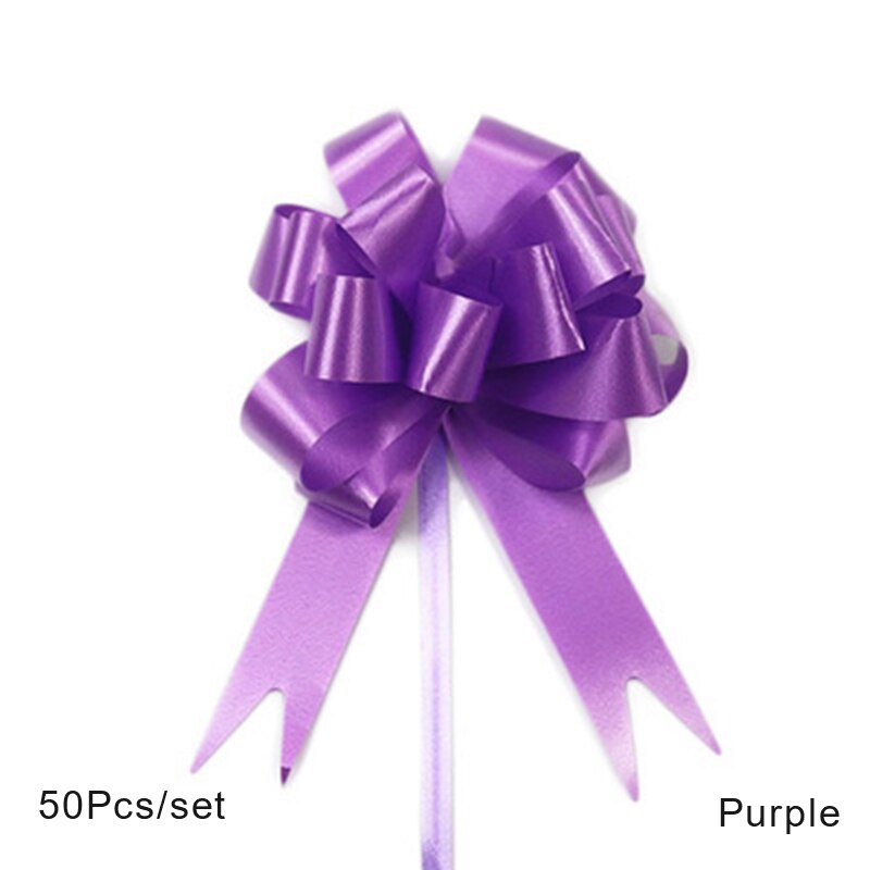 50pcs Pull Flowers Ribbons Decorations Wedding Birthday Party Wrapping Bowknots Large Ribbon Pull Flowers Party Supplies: Purple