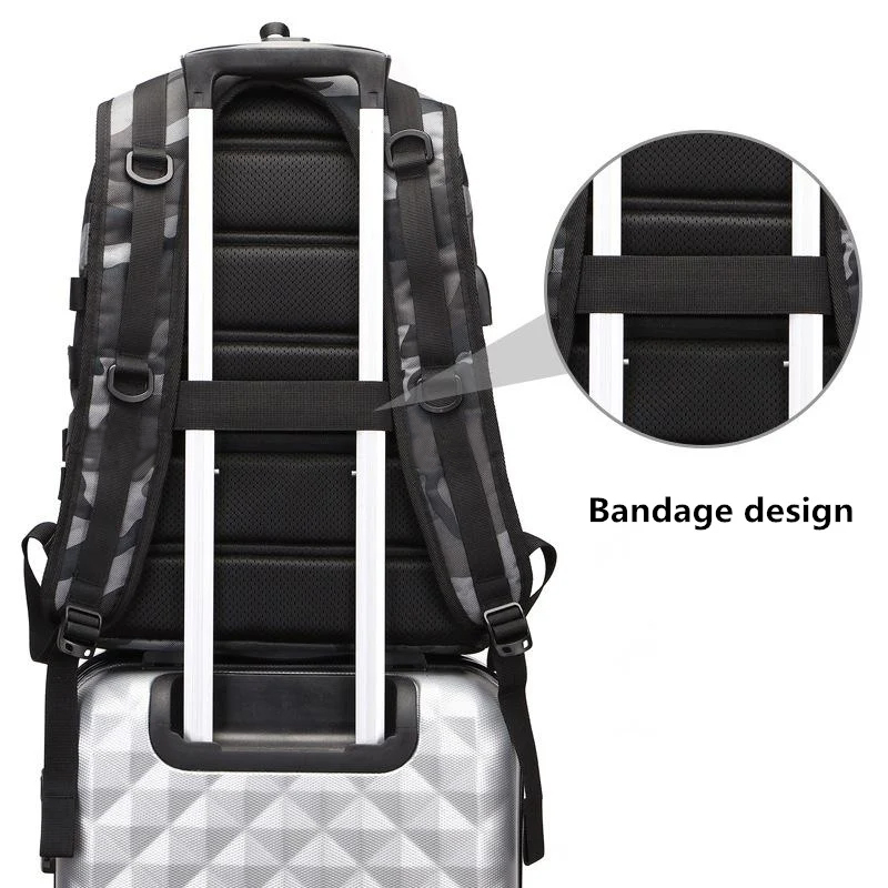 Men's Camouflage Canvas Backpack Adolescent Laptop Bag Student School Travel Knapsack Chicken Eating Game Three-level Pack