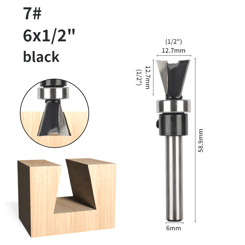 Brocas enrutadora de rodamiento inferior de broca de cola de milano de 6MM, 6,35 MM y 8MM para fresa de carburo para carpintería, fresa frontal de broca de madera: 29 mm