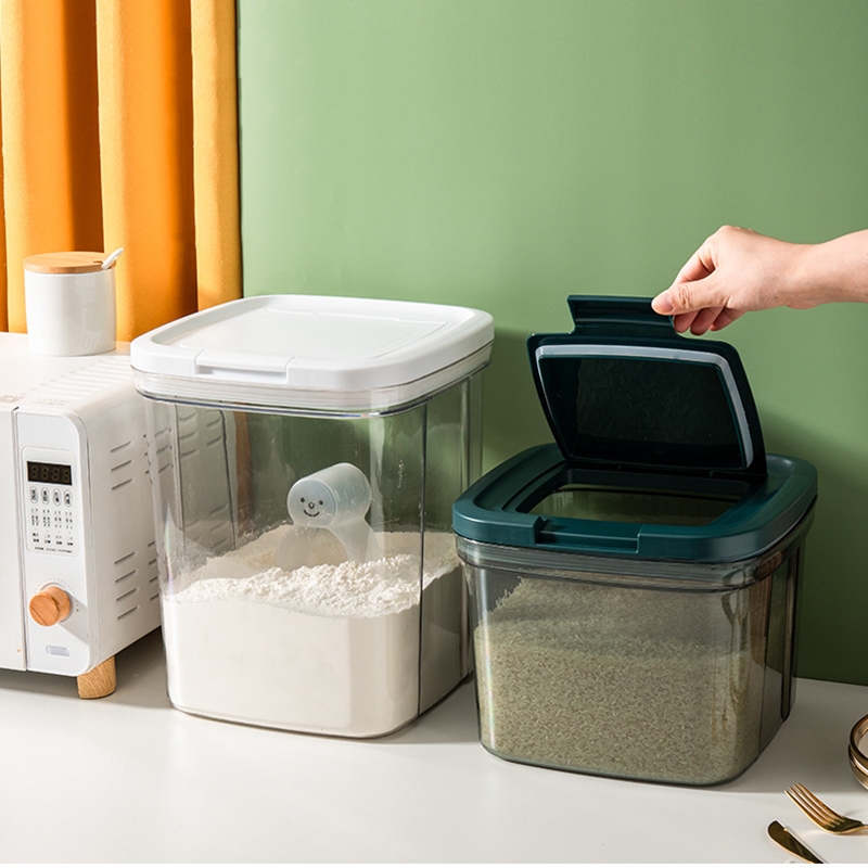 Plastic Clear Dry Food Storage Container Large Capacity Moisture-proof Rice Flour Storage Box Sealed Bucket Kitchen Organizer
