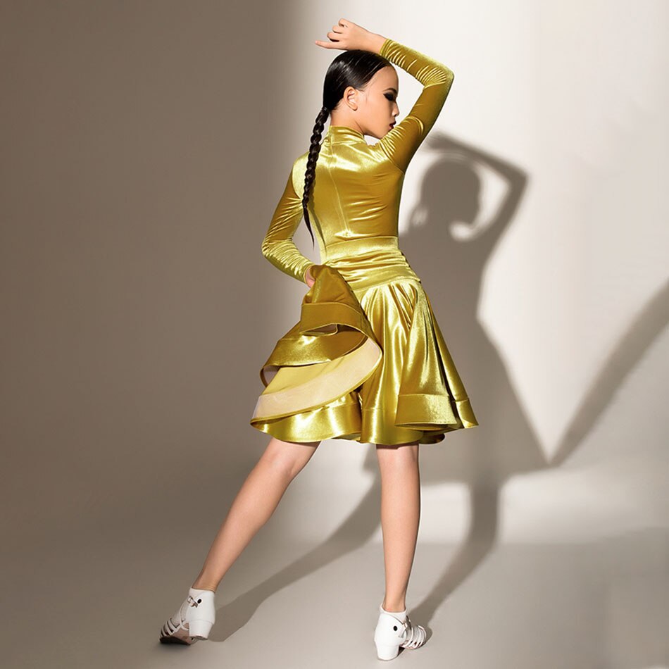 Winter G3583 Kids Latino Dance Dress Child Girls Velvet Dance Skirts Ballroom Cha Cha Rumba Standard Costume