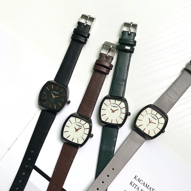 Eenvoudige vintage lederen vrouwen horloges vierkante vrouwelijke mode horloges casual elegante dames quartz horloge