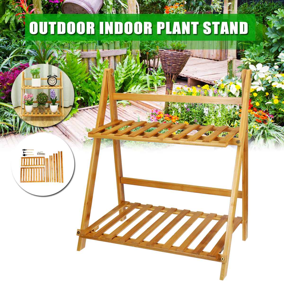 Macetas plegables de 2 capas para plantas flores, estante de soporte para balcón, sala de estar, jardín y Patio