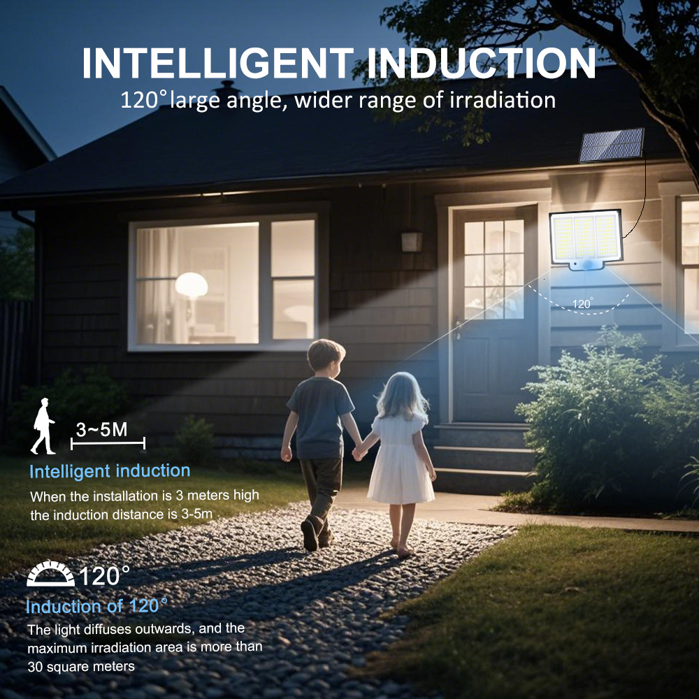 Buitenverlichting op zonne-energie, 210 led's, bewegingssensor, waterdichte wandlamp op zonne-energie, tuinhek, 3 standen.