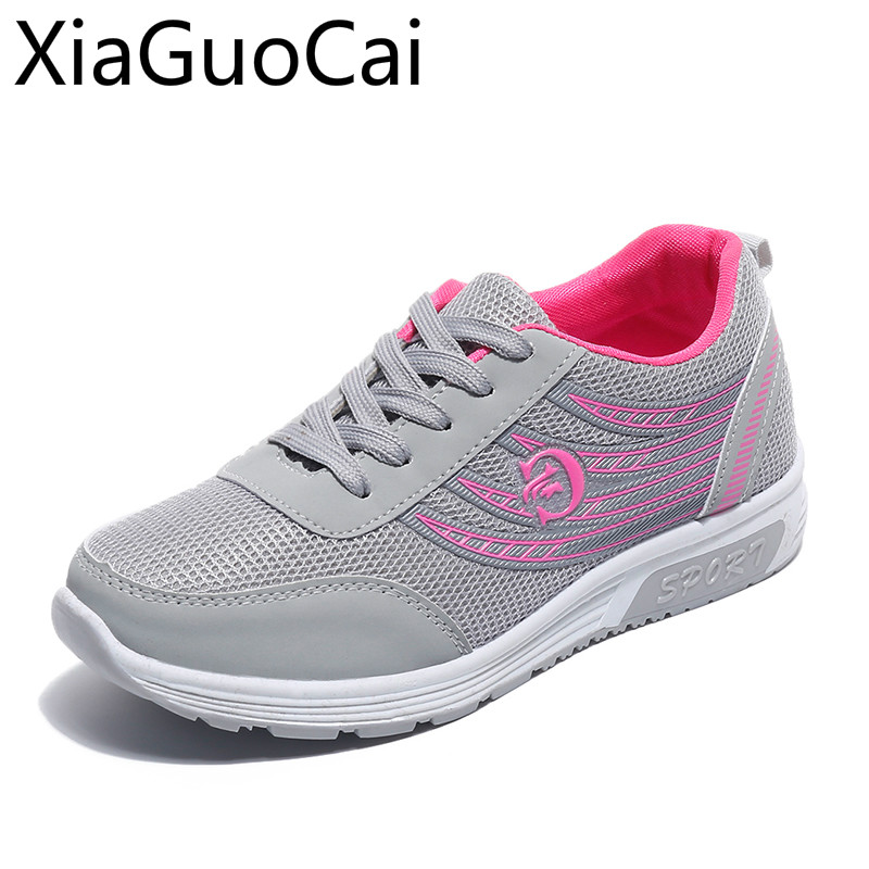 Reticulated Breathable Women Casual Shoes Lightweight Sneakers Spring and Autumn Women Sneakers Lace Up Flat Shoes: Gray / 6