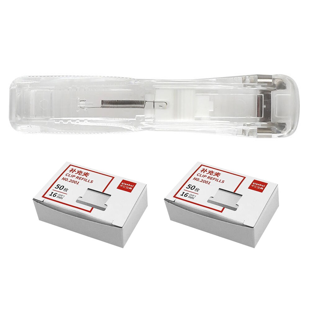1 Set Stapleless Stapler Portable Stapler Clam Clip Dispenser Student Stationery for Home Office School: Transparent11.5X2.5C