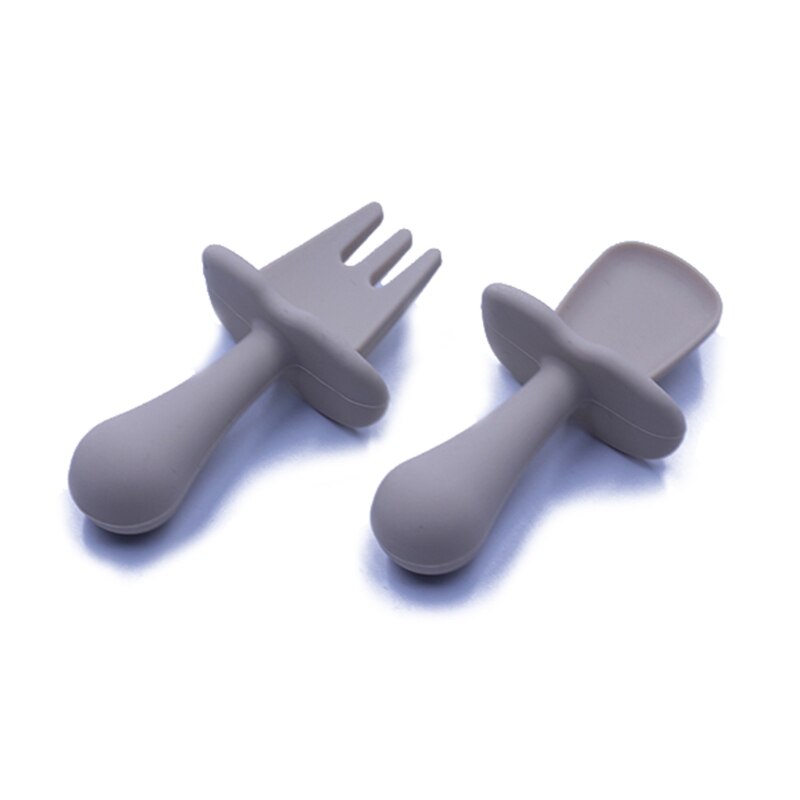 Babyvoeding Lepel Vork Set Zachte Siliconen Voeden Bestek Set Training Lepel: SS