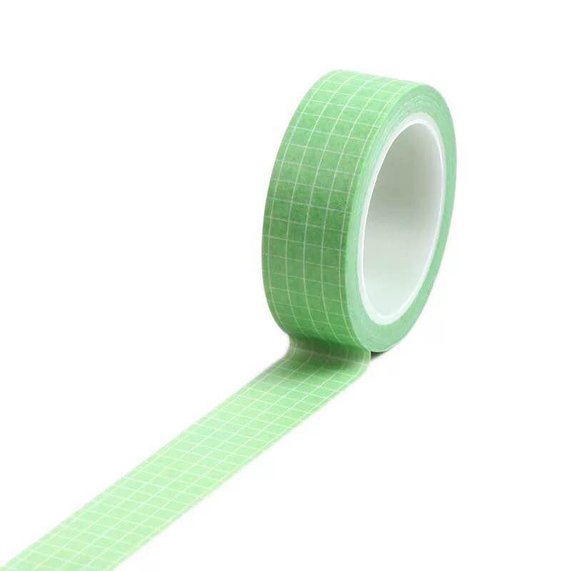 10m farverigt gitter washi tape japansk papir diy planlægger 1.5cm bredt maskeringstape klæbebånd klistermærke dekorativt papirbånd: Grøn