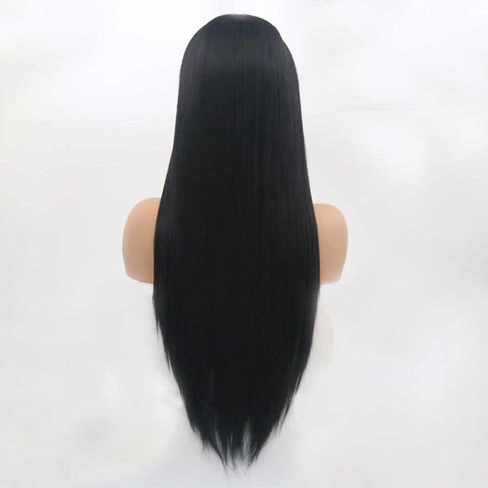 QUINLUX WIGS Black Long Straight Wigs Synthetic Lace Front Wig With Baby Hair For Black Women Glueless Heat Resistant Fiber