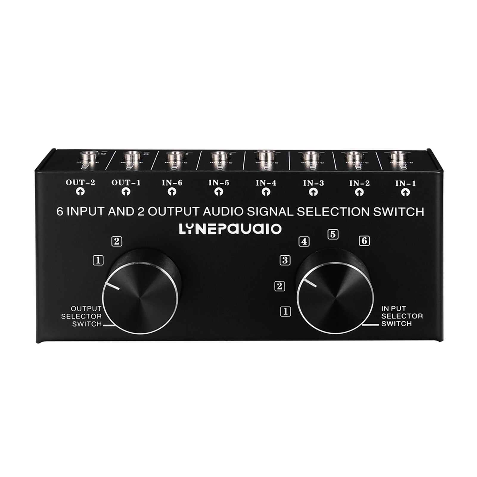 6-In-2-Out Audio Switcher Two-Way Audio Signal Selector Box Splitter Distributor with RCA Inputs &amp; Outputs