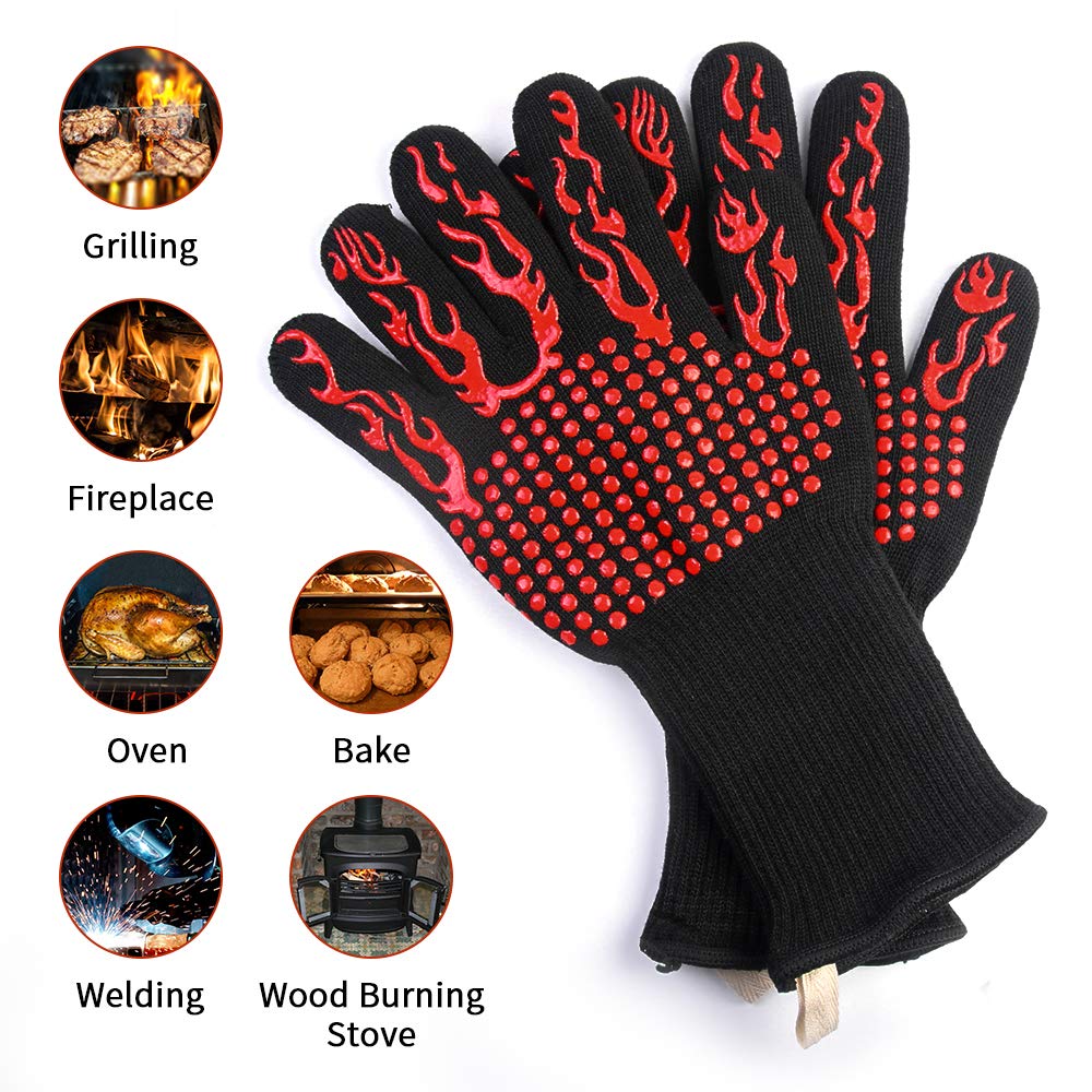 1 Paar Ovenhandschoenen – 24x17cm, Katoen, Hittebestendig, Met Ophanglus, Grijs, Voor Keuken, Barbecue En Kampvuur