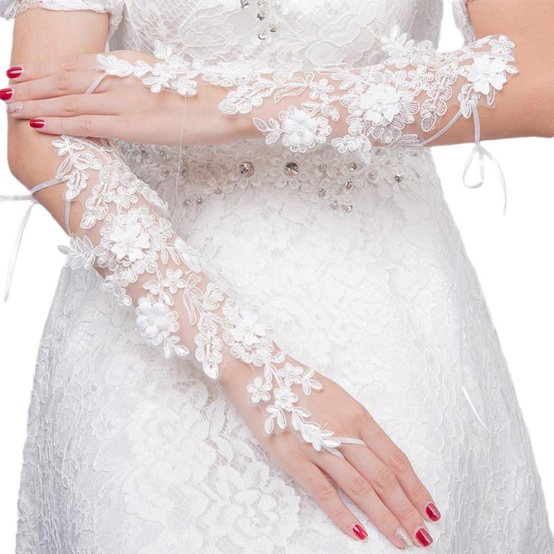 White Lace Gloves Bride Hollow Out Flower Wedding Gloves Women Fingerless Bridal Gloves for Bridal Wedding Dress Accessories: Style 4