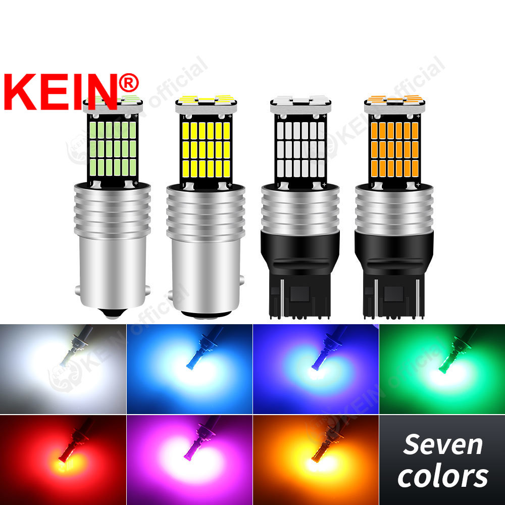 KEIN 2 uds 7 colores P21W 1156 1157 bombilla Led BA15S BAY15D T20 7440 7443 W21W 45SMD 4014 señal de giro de coche freno trasero parada lámpara de marcha atrás