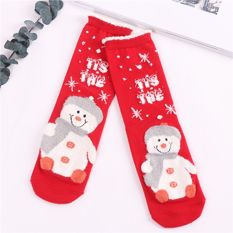 Women Socks Winter Warm Christmas Stereo Socks Cotton Cute Santa Claus Deer Socks Xmas Christmas Socks for girls: H