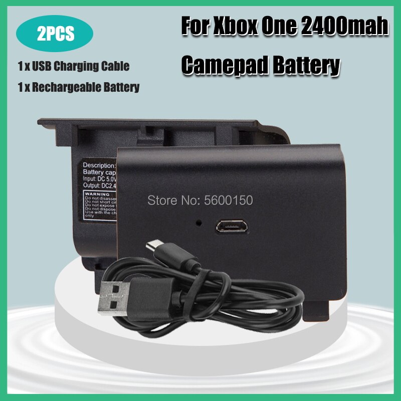 2400mAh Ni-MH Rechargeable battery pack + USB Cable For XBOX ONE Controller Wireless Gamepad Replacement Batteries kits: 2PCS