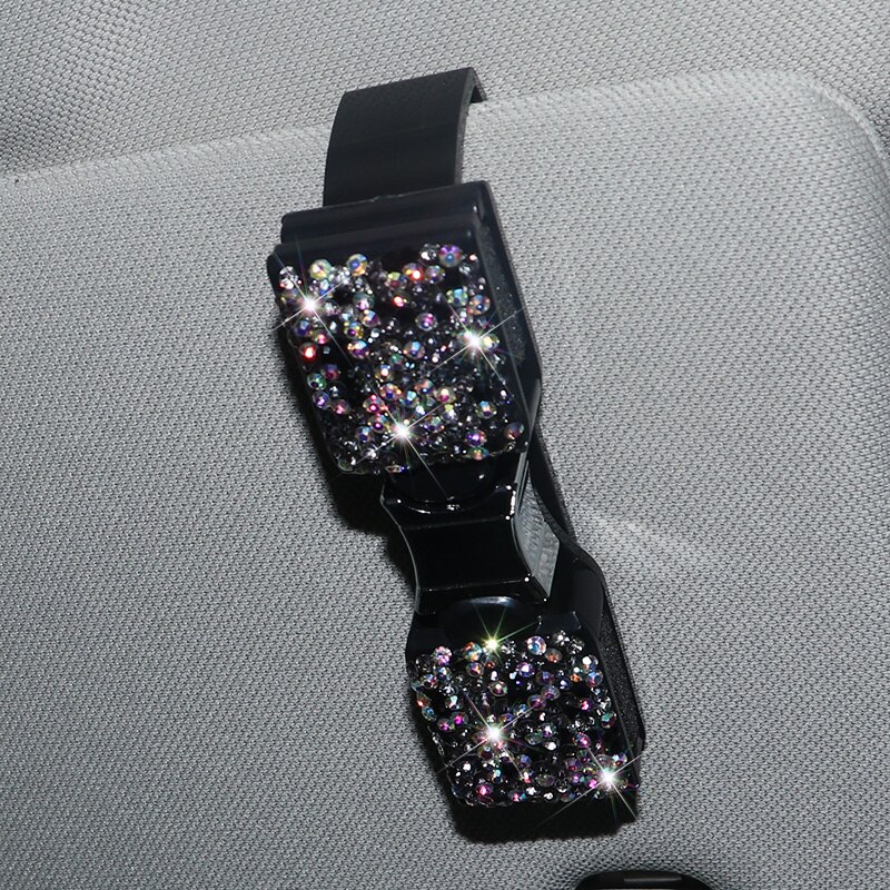 Moda cristal carro óculos de sol viseira clipe titular feminino diamante strass carro prendedor clipe de cartão titular do bilhete clipe