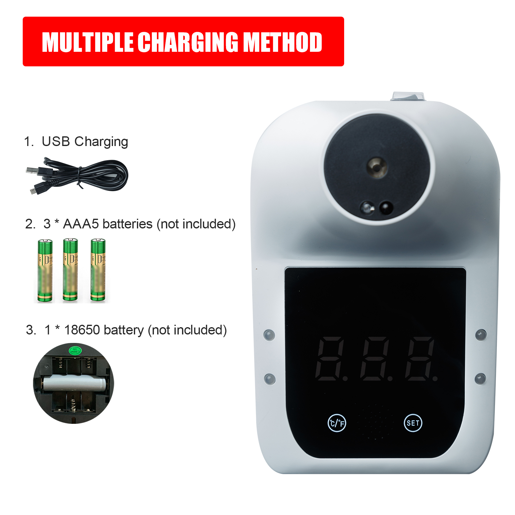 Non-Contact Digitale Infrarood Voorhoofd Thermometer Muur Gemonteerde Self-Service 0.5S Snelle Test Met Alarm Lcd display Voor Body