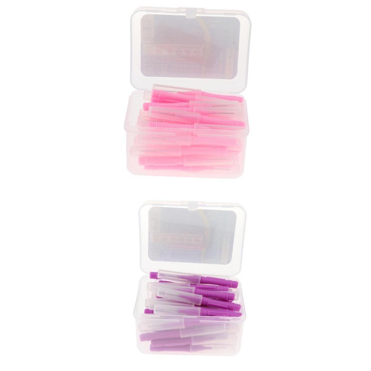 80 Packs Inter Brush Tooth Pick Flosser Toothpick Purple+Pink