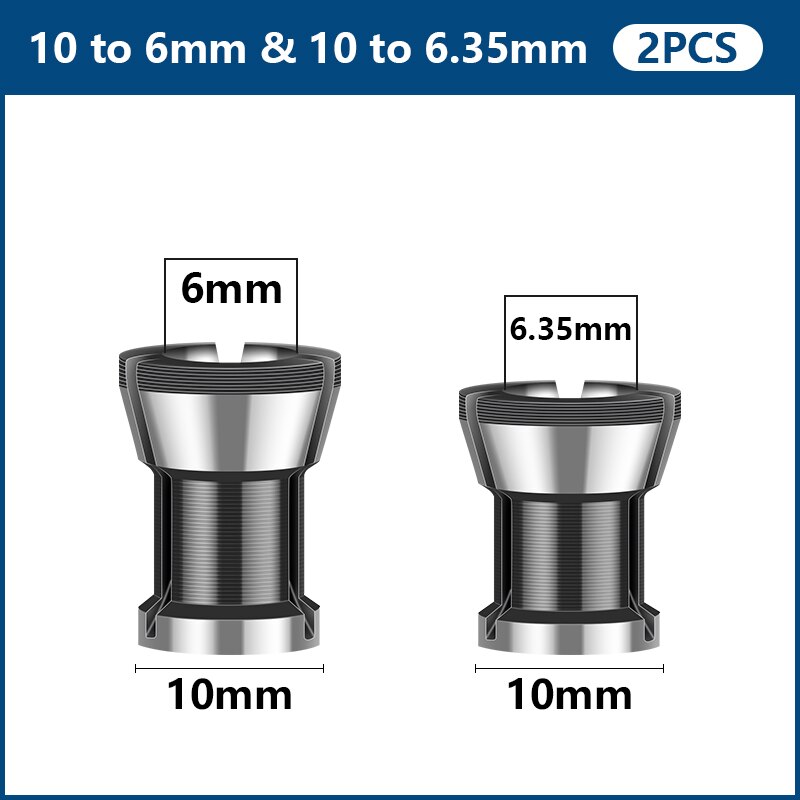 2/3 st spännhylsa maskin chuck 6mm 6.35mm 8mm fräs spännhylsa chuck för trimning maskin fräs fräs träbearbetningsverktyg: 2 st ae (6mm 6.35mm)