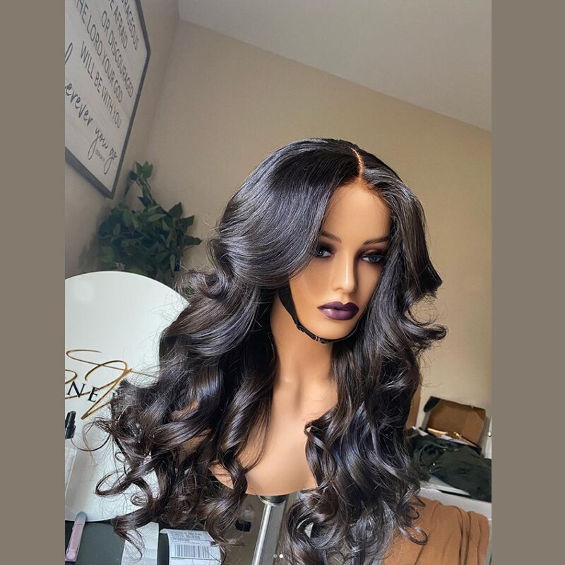 Smooth Black Body Wave Synthetic Wigs for Black Women High Temperature Fiber Hair Synthetic Lace Front Wig Daily Wig