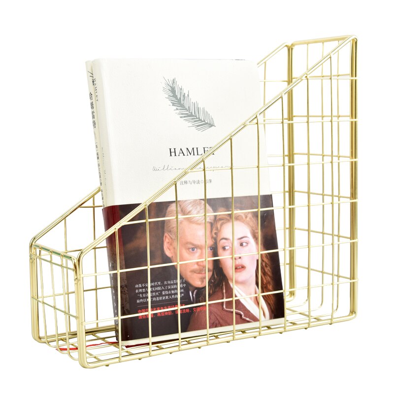 Rose Gold Gold Electroplated Iron Desktop Rack Shelf File Magazine Box Office Rack Stationery Organizer Holder