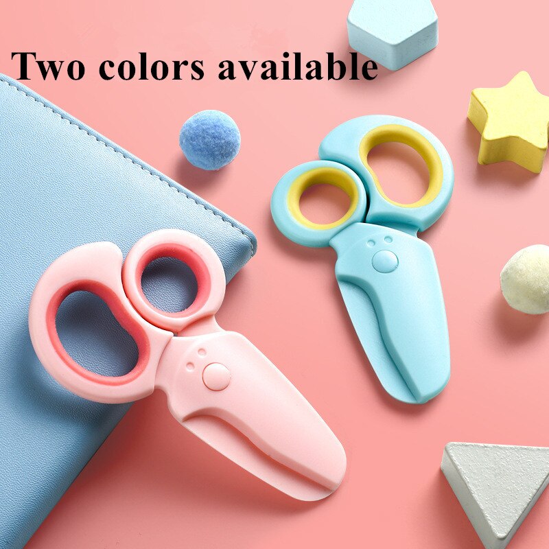1 Pcs 110mm Pink Blue Mini Safety Round Head Plastic Scissors Student Kids Paper Cutting for Kindergarten School Silicone Handle