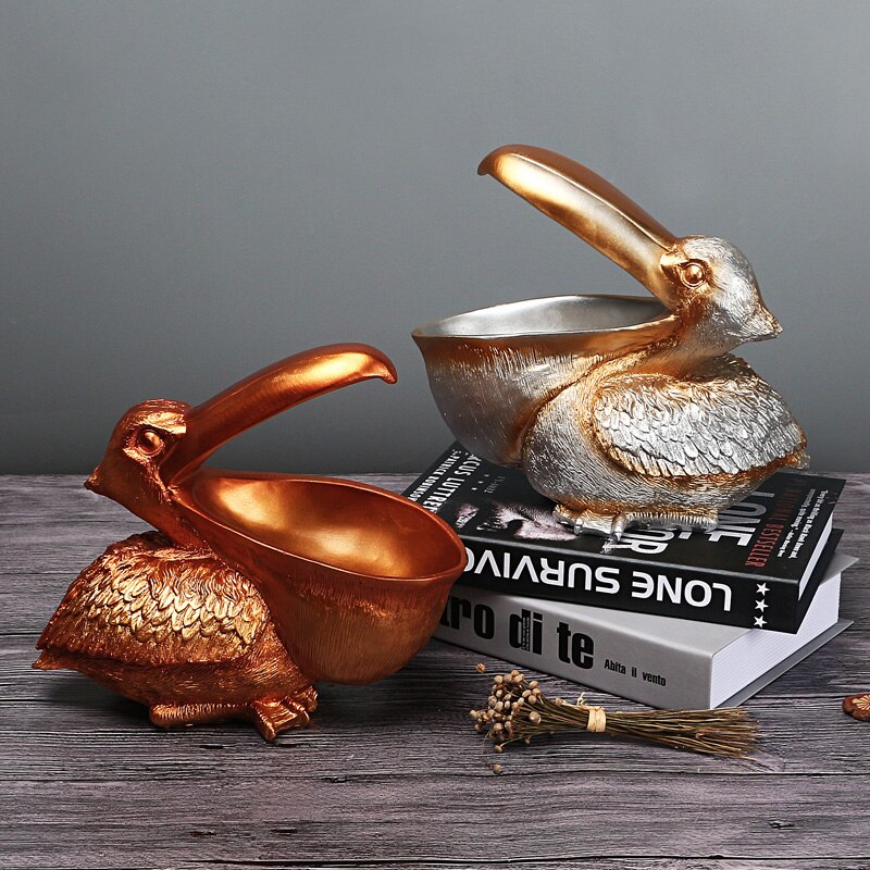 Home Decor Ornamenten, Desktop Decor Accessoires, Creatieve Pelikaan Model Standbeeld Grote Mond Vogel Sculptuur Chique Sleutelhouder Opbergdoos for Home Decor Hars Ambachten (Kleur: C) (Color : E