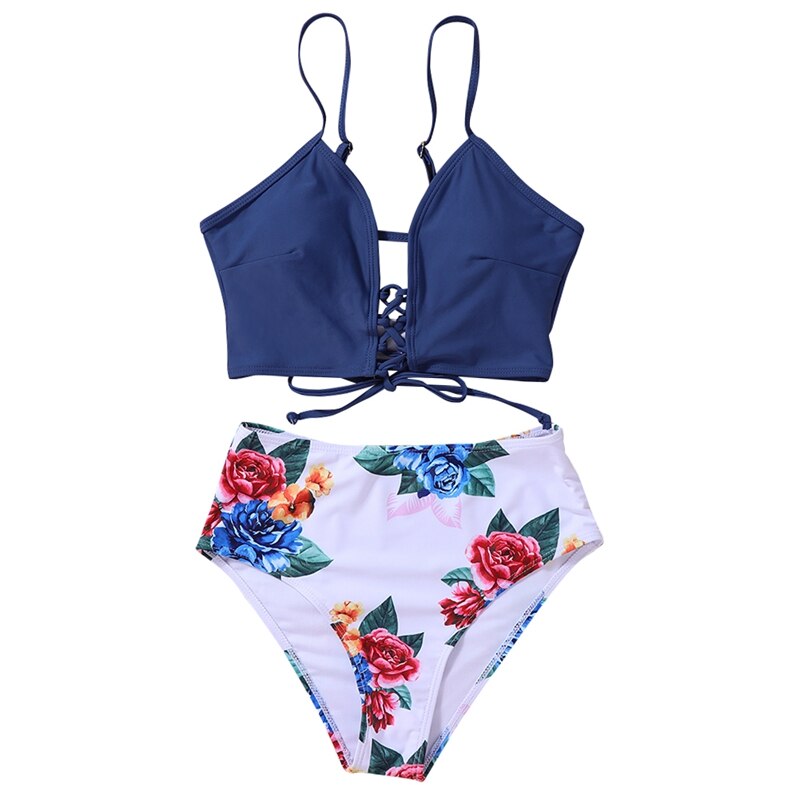 Zomer Dames Sexy Bikini Sets Romantische Bloemenprint Bandage Hollow Badpak Beachwear Badmode Braziliaanse Badpak