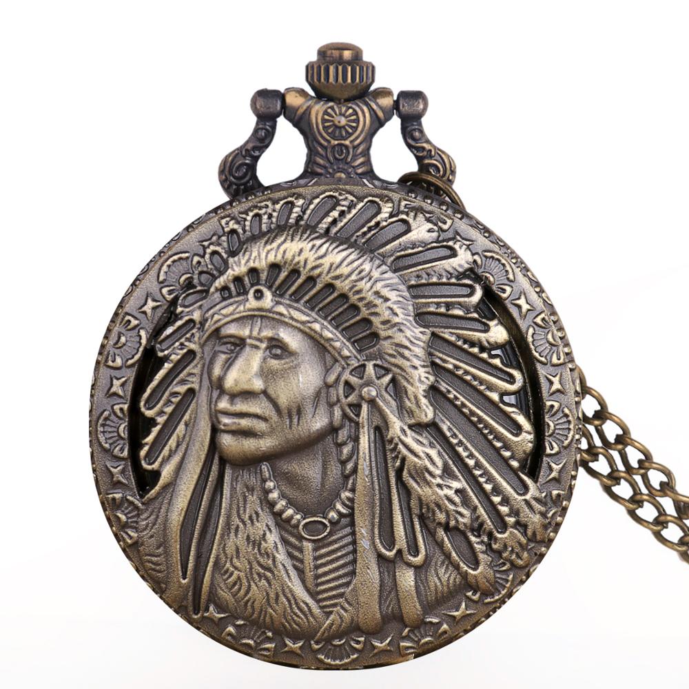 Quartz Pocket Watch Bronze Indian Women Man Necklace Pocket Watch With Chain Vintage Pocket Watches