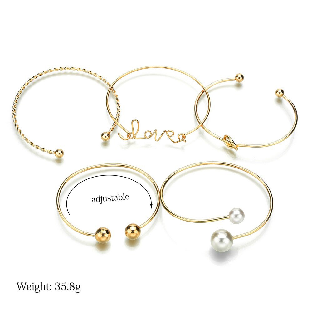 Modyle 5 pz/set 2020 Nuovo Della Boemia set Braccialetto A Più Strati Della Catena di Colore Dell'oro Braccialetti Per Le Donne della lettera di AMORE Della Perla Dei Monili Della Catena