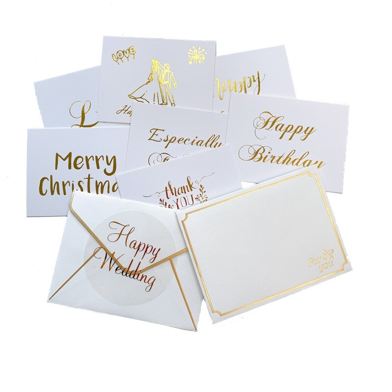 1Set Bronzing Ironing envelope with card MINI White cards wedding happy birthday Invitation 80*60MM