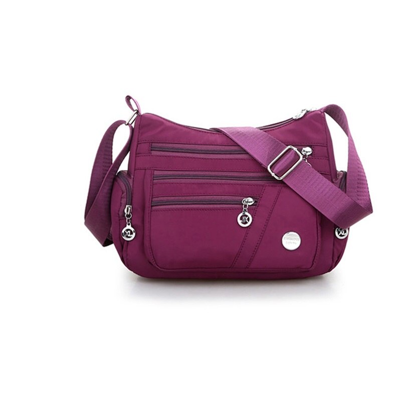Las mujeres bolsa de Nylon impermeable bolsas de mensajero para mujer bolso de hombro bolso Casual bolsos: purple