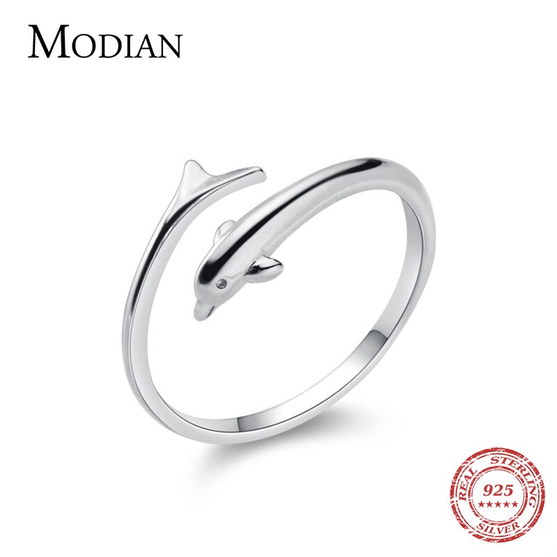 Modiaanse schattige dolfijn open verstelbare authentieke sterling zilveren 925- ring voor vrouwen dierenring fijne sieraden meisje