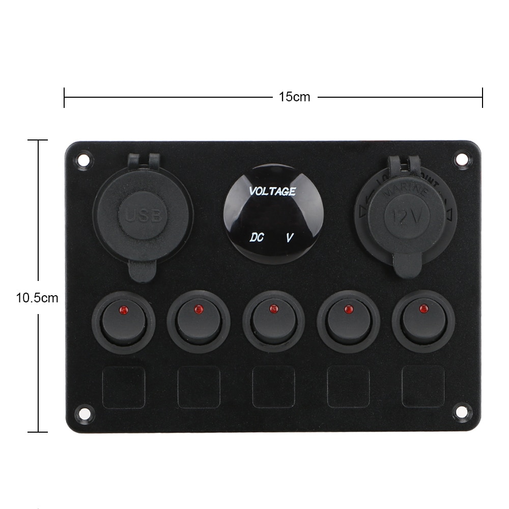 12V Waterproof Digital Voltmeter Dual USB Port Outlet Combination Car Marine Boat LED Rocker Switch Panel
