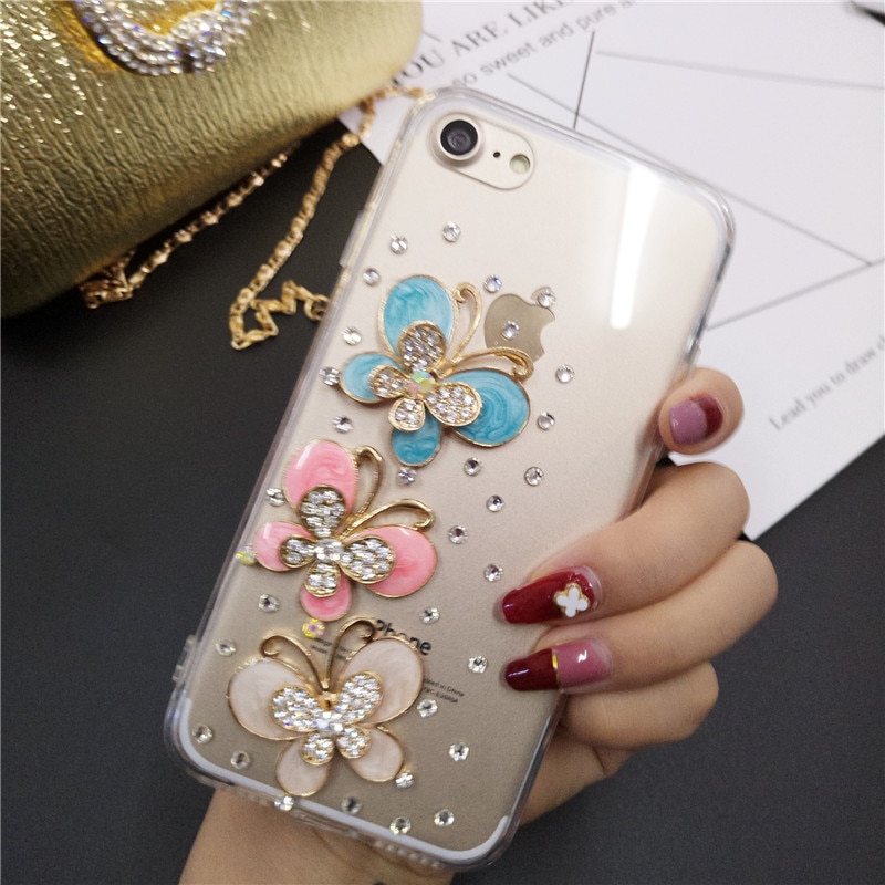 Telefon fall Für iphone 5 5S 6 6S 7 8 Plus X Xs 11 12 mini Pro Max XR Schmetterling Strass Diamant Weichen TPU Rückseitige Abdeckung
