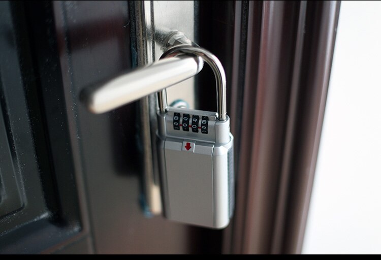Storage Lock Box, 4-Digit Combination Lock Box, Wall Mounted Lock Box, Resettable Code: Silver