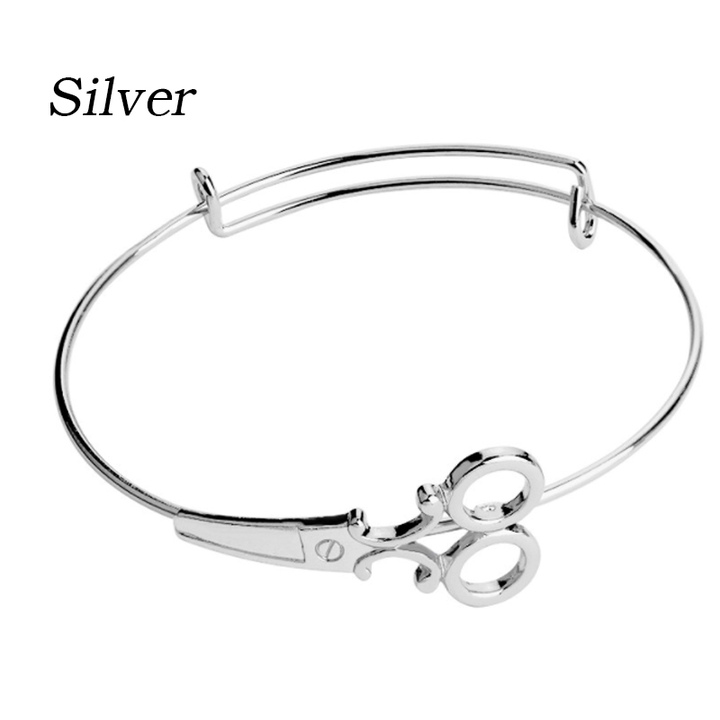 Steampunk Scheren Schere Armbinde Friseur Armreif Haar Stylist Charme Armbinde Initial Einstellbare: Silber-