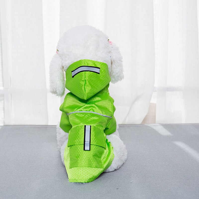 Pet Dog Hooded Raincoat With Pockets Reflective Two-legged Waterproof Coat Double-layered Hooded Jacket Puppy Dogs Clothing: green / S