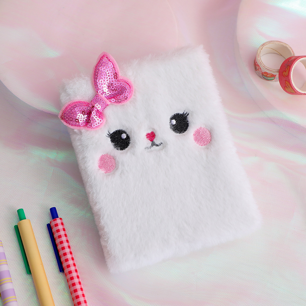 Libro pequeño de diario de gato de dibujos animados para niña, cuaderno de notas de felpa bonito, libro de contabilidad manual para estudiante, cuaderno de de cumpleaños para niña: Rojo