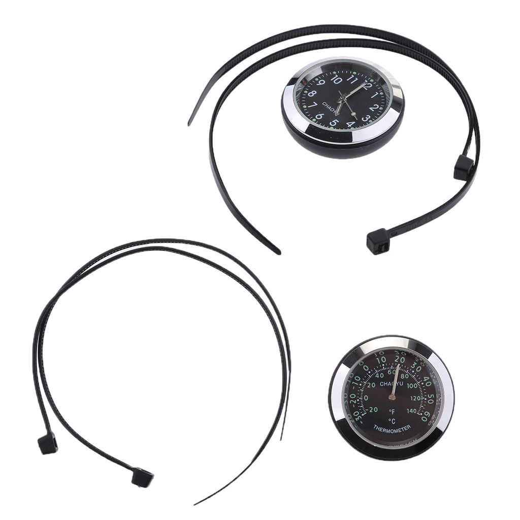 Motorcycle Bike Dial Clock Watch + Thermometer Temperature Gauges