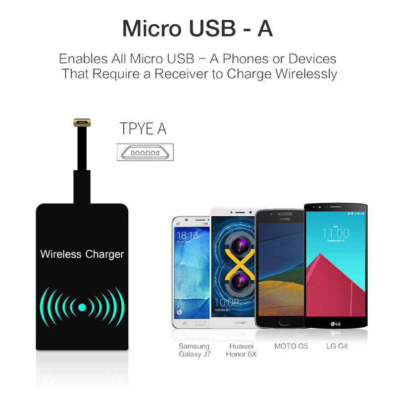 Receptor de carga inalámbrica Qi, Micro USB tipo C, adaptador de carga Universal para teléfono inteligente, Cargador USB C para iPhone 7 Plus Xiaomi Redmi