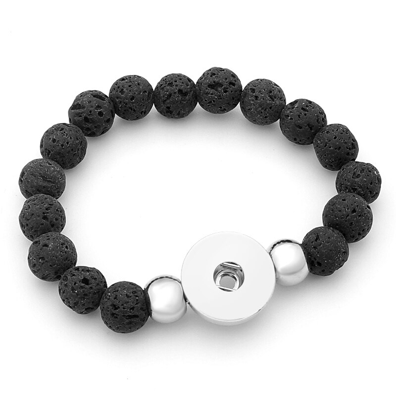 Beauty Vulkanische Steen Kralen Charm Snap Armband Kleurrijke Fit 18Mm Snap Knoppen Sieraden AB0060: black