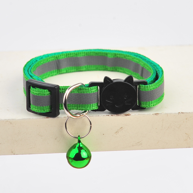 1PC Cats Bell Collars Adjustable Nylon Kitten Safe Necklace Reflective Cat Collar Buckles For Cute Pets Cat Accessories Supplies: green