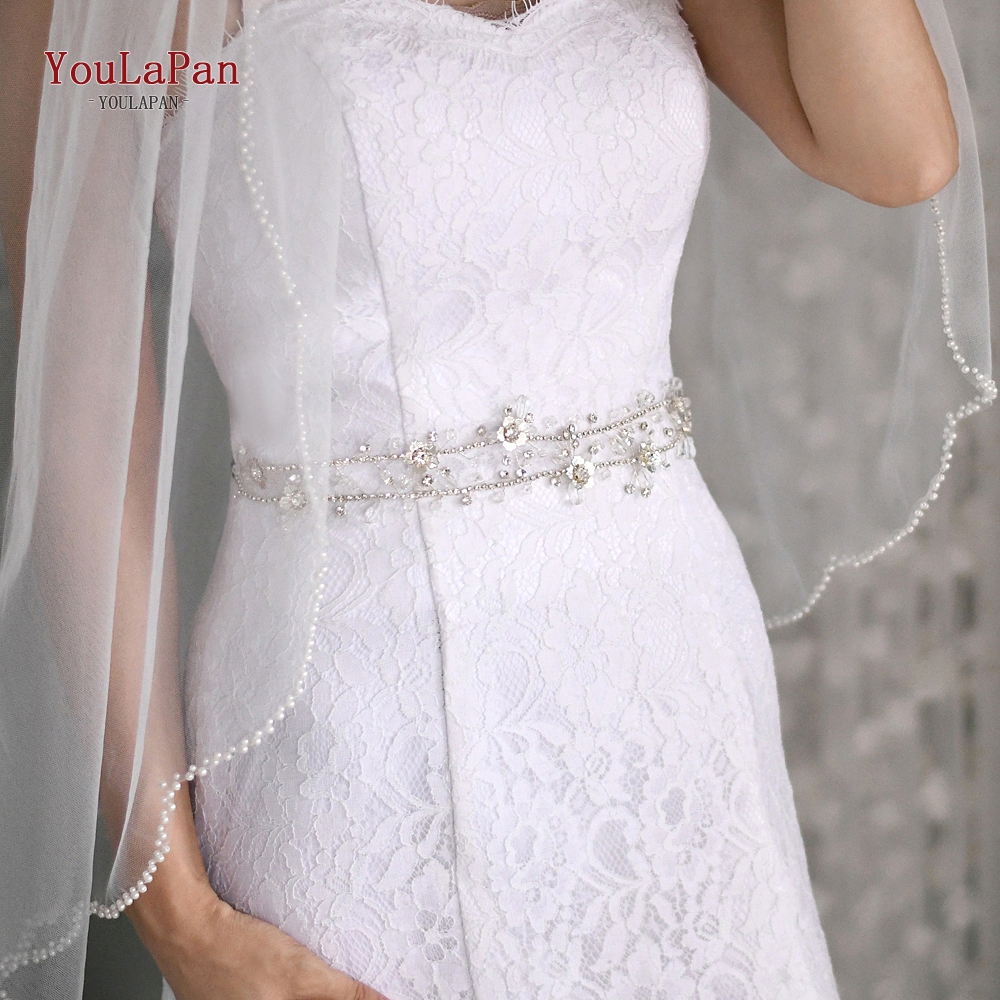 YouLaPan SH340 Strass Braut Gürtel Blume Hochzeit Kleid Gürtel Brautjungfer Schärpe Kristall Party Prom Abendkleider Schärpe Gürtel