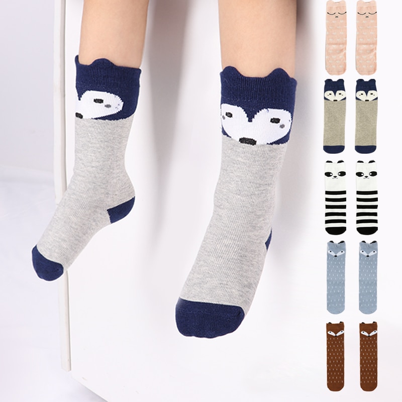 1 par unisex nydelig søt tegneserie rev barn babysokker kne jente gutt baby småbarn sokker dyr spedbarn myke bomullssokker 0-3 y