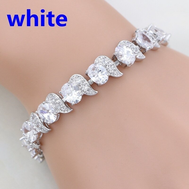 Klassieke Rode Granaat Wit Zirconia Charm 925 Sterling Zilveren Ketting Link Armband Voor Vrouwen Gratis Box: WHITE