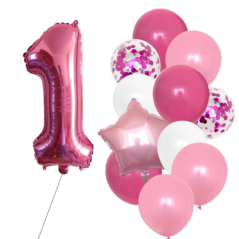 12pcs Girls First Birthday Party Balloons Pink Number Baloon Birthday Decoration Girls 1 2 3 4 5 6 7 8 9 Years Party Supplies: RUBY