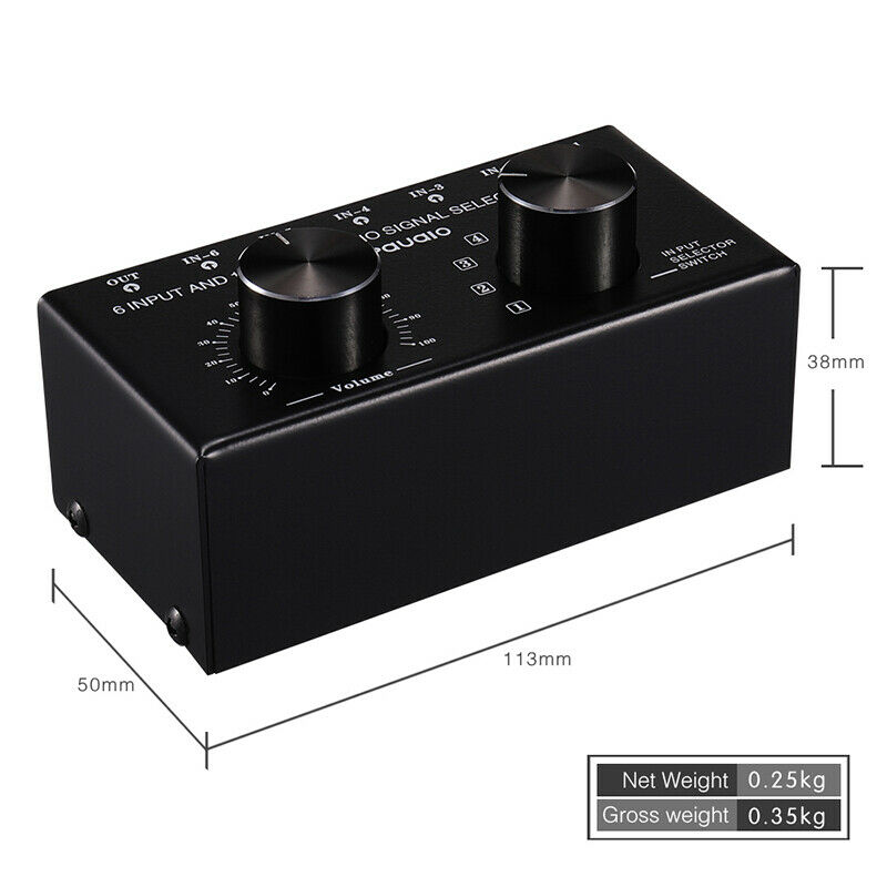 Conmutador de 6 entradas y 1 salida, Selector de fuente de Audio RCA, Selector de señal de entrada de Audio con ajuste de volumen